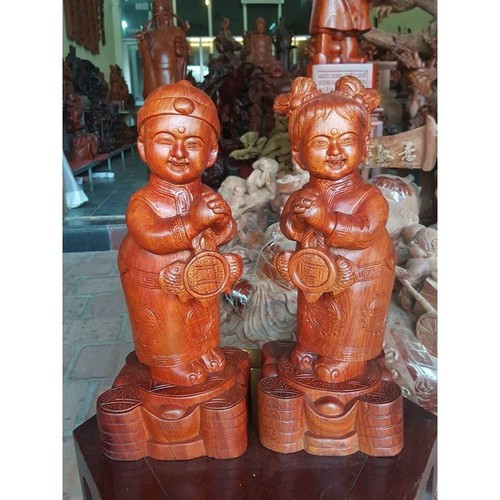 Tượng tiểu đồng chúc phúc gỗ hương đỏ cao 40cm